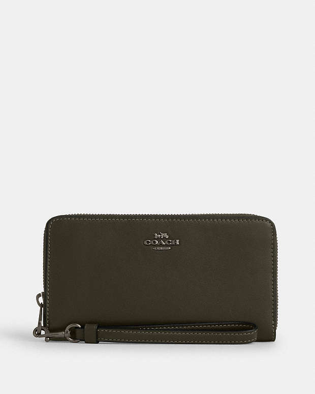 Long Zip Around Wallet Calf Leather-Qb-Uniform Green Calf Leather-Qb-Uniform Green
