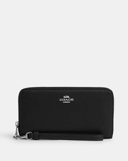 Long Zip Around Wallet Calf Leather-Silver-Black Calf Leather-Silver-Black