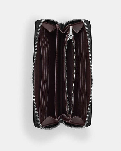 Long Zip Around Wallet Calf Leather-Silver-Black Calf Leather-Silver-Black