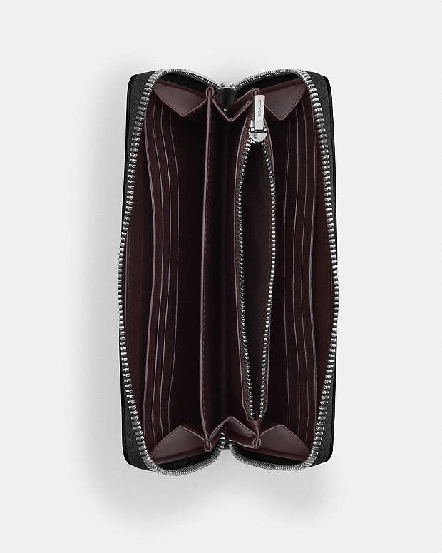 Long Zip Around Wallet Calf Leather-Silver-Black Calf Leather-Silver-Black
