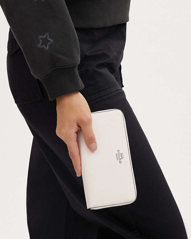 Long Zip Around Wallet Calf Leather-Silver-Chalk Calf Leather-Silver-Chalk