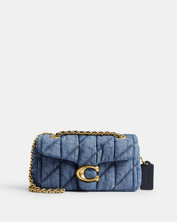 Tabby Shoulder Bag 20 With Quilting Denim-Brass-Indigo Denim-Brass-Indigo