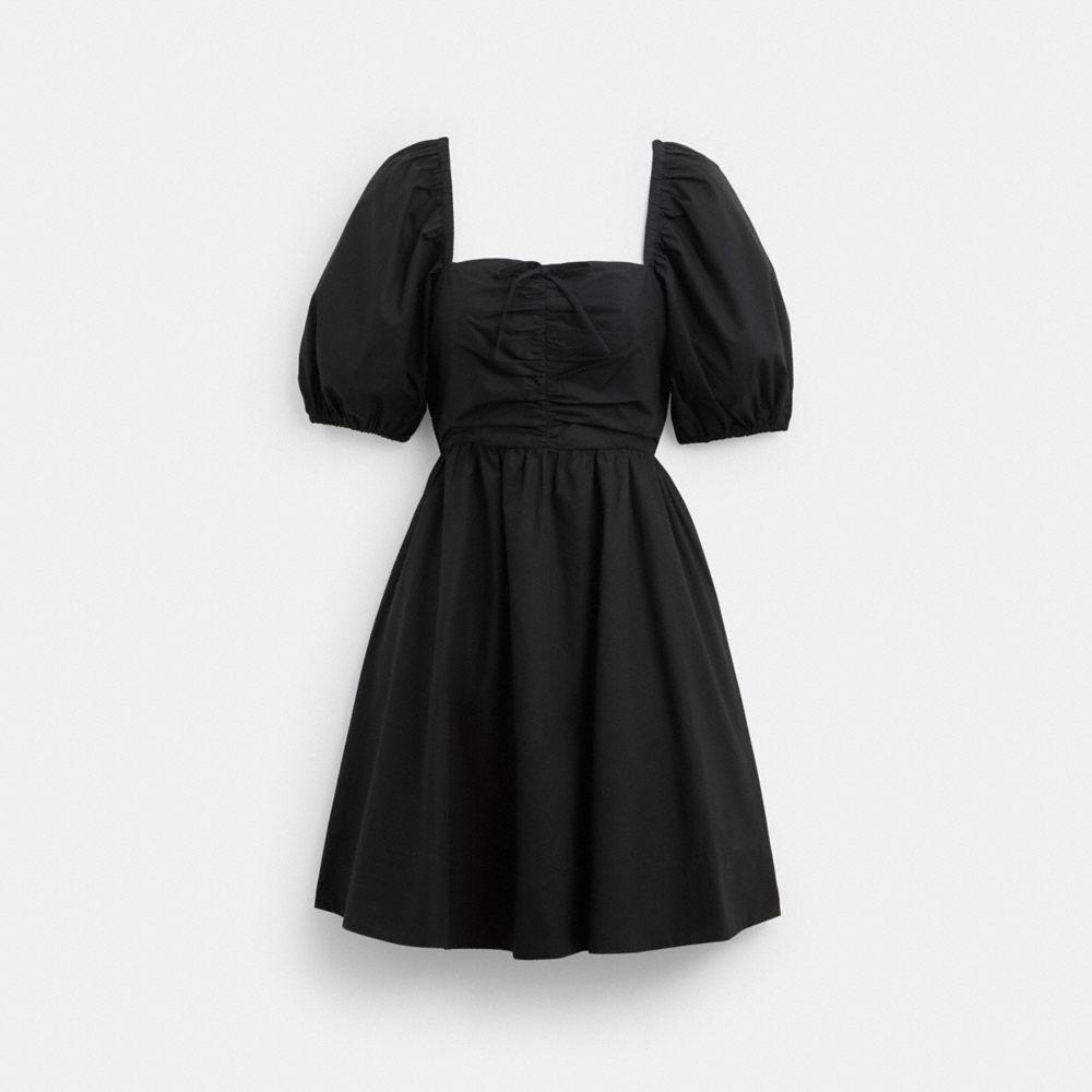 Coach Short Dress With Puff Sleeves In Organic Cotton Black