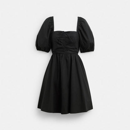 Coach Short Dress With Puff Sleeves In Organic Cotton Black