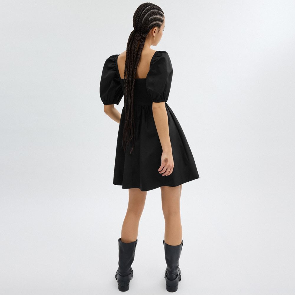 Coach Short Dress With Puff Sleeves In Organic Cotton Black