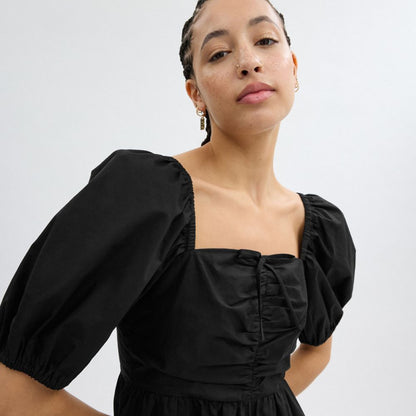 Coach Short Dress With Puff Sleeves In Organic Cotton Black