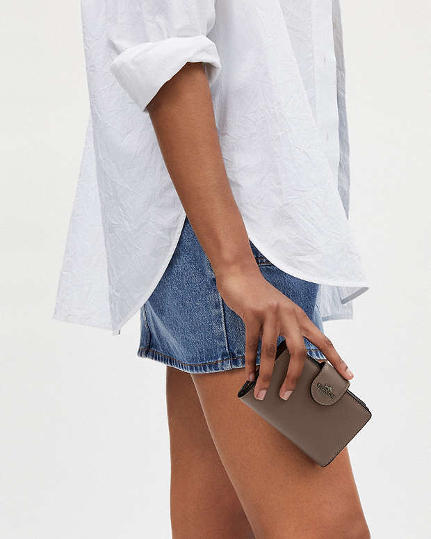 Medium Corner Zip Wallet Calf Leather-Qb-Dark Stone Calf Leather-Qb-Dark Stone