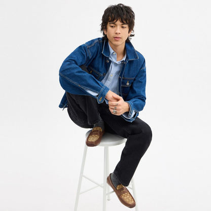 Coach Liam Driver In Signature Jacquard Dark Saddle