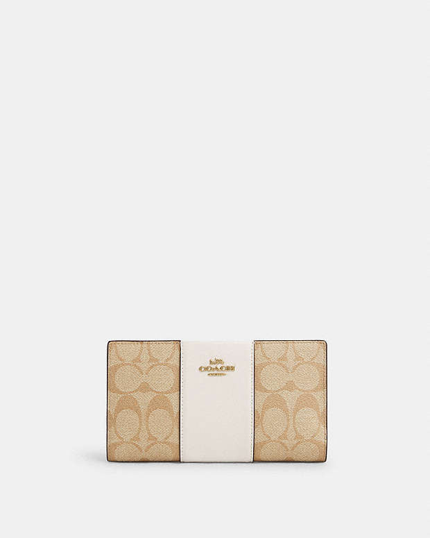 Slim Zip Wallet In Signature Canvas With Stripe Signature Canvas-Gold-Light Khaki-Chalk Lt Saddle Signature Canvas-Gold-Light Khaki-Chalk Lt Saddle