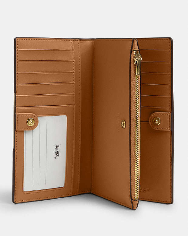 Slim Zip Wallet In Signature Canvas With Stripe Signature Canvas-Gold-Light Khaki-Chalk Lt Saddle Signature Canvas-Gold-Light Khaki-Chalk Lt Saddle