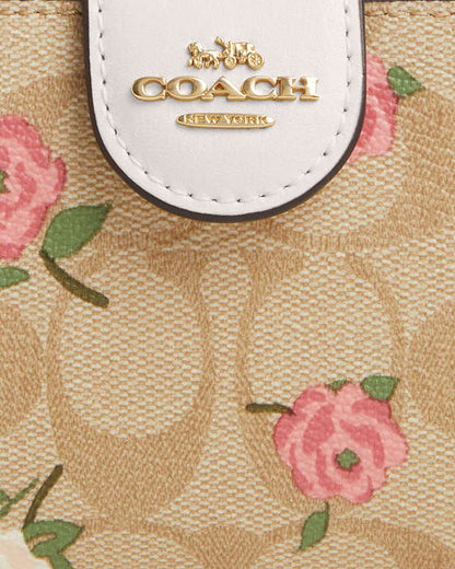 Medium Corner Zip Wallet In Signature Canvas With Floral Print Signature Canvas-Gold-Light Khaki Chalk Multi Signature Canvas-Gold-Light Khaki Chalk Multi