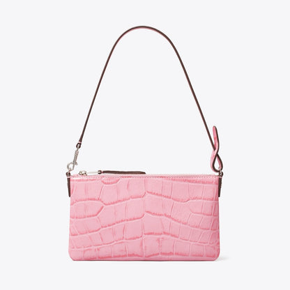 Tory Burch Croc-Embossed Pochette Rose Sunset