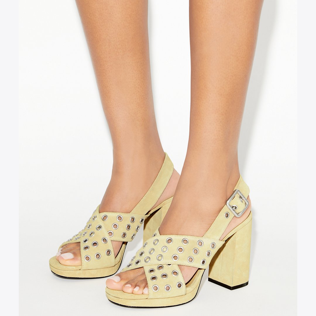 Tory Burch Cross-Band Heeled Sandal PRALINE