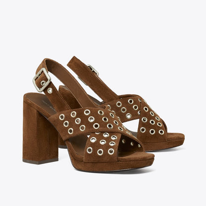 Tory Burch Cross-Band Heeled Sandal MUSTANG