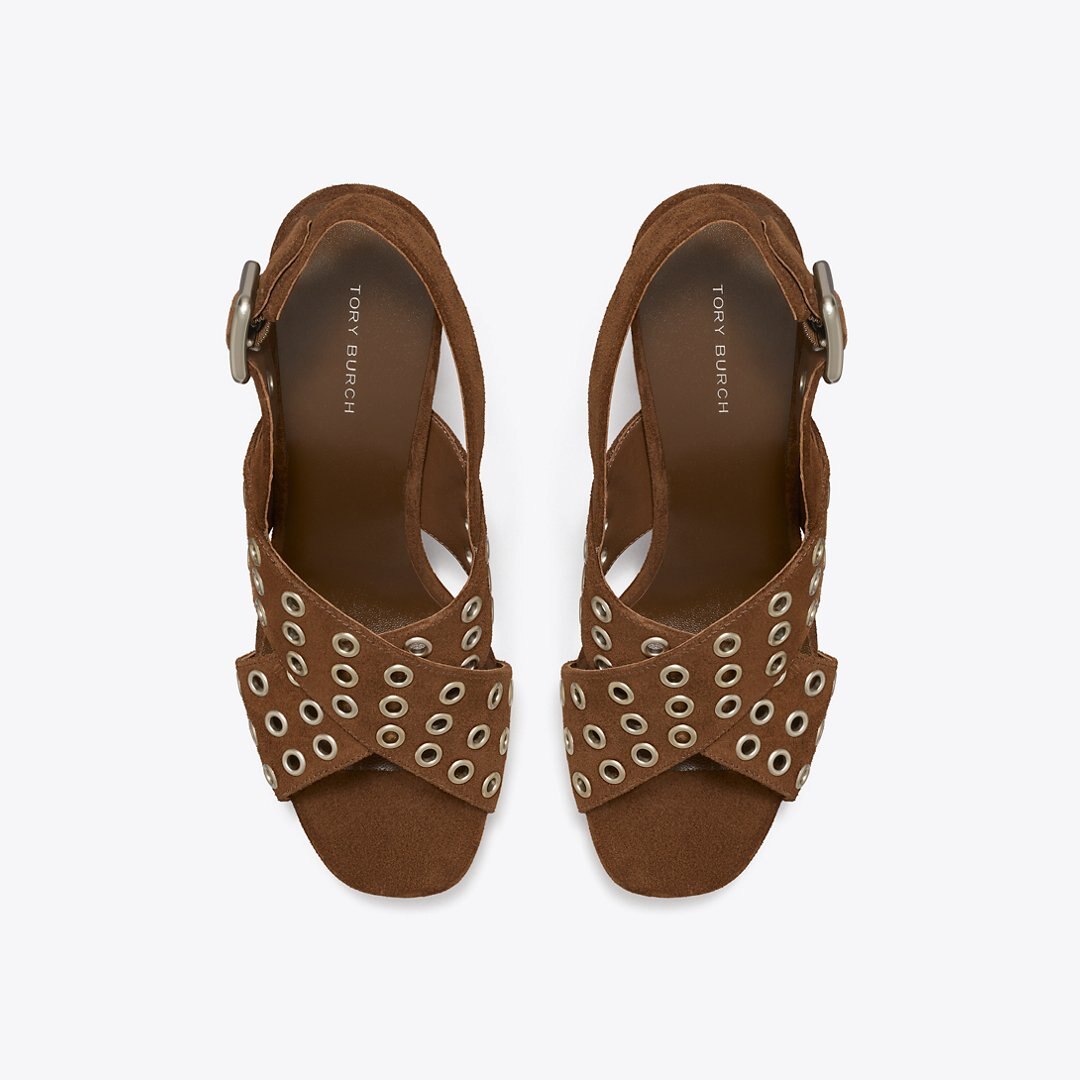 Tory Burch Cross-Band Heeled Sandal MUSTANG