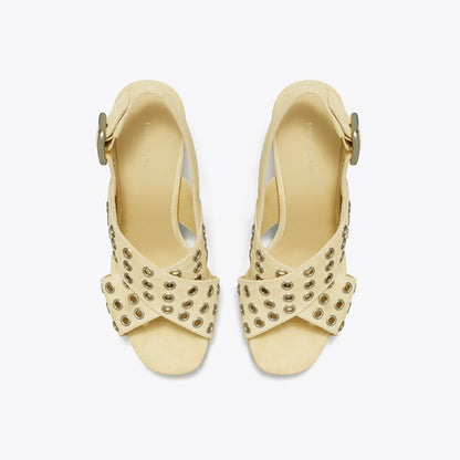 Tory Burch Cross-Band Heeled Sandal PRALINE