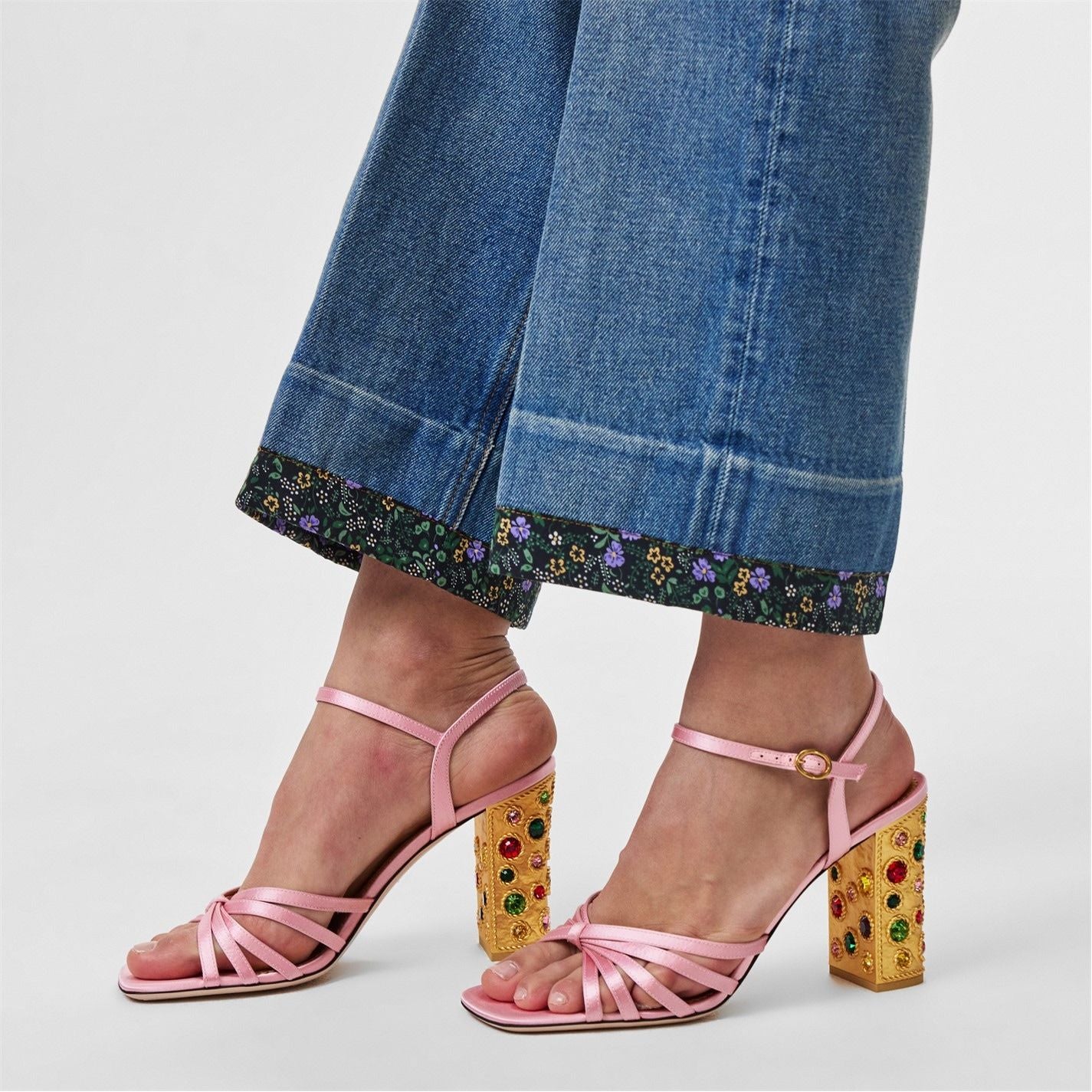  Crystal 90mm Satin Sandals Rose