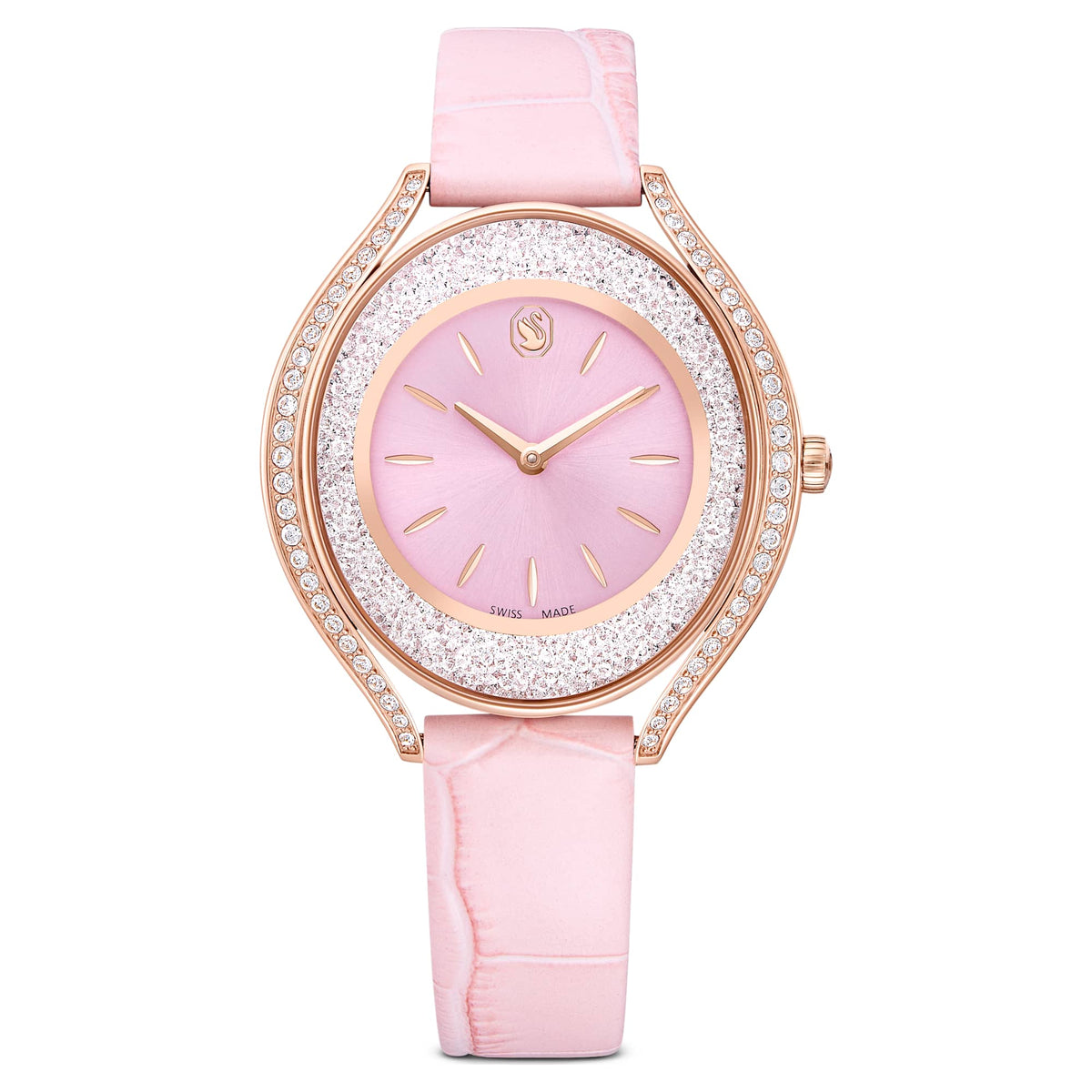 Swarovski Crystalline Aura Watch Swiss Made Leather Strap Pink Rose Gold-Tone Finish SW5730150
