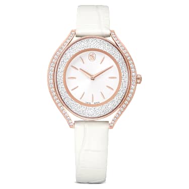Swarovski Crystalline Aura Watch Swiss Made Leather Strap White Rose Gold-Tone Finish SW5730146