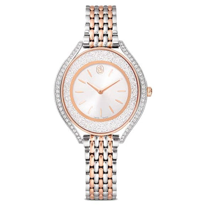 Swarovski Crystalline Aura Watch Swiss Made Metal Bracelet Rose Gold Tone Mixed Metal Finish SW5730162