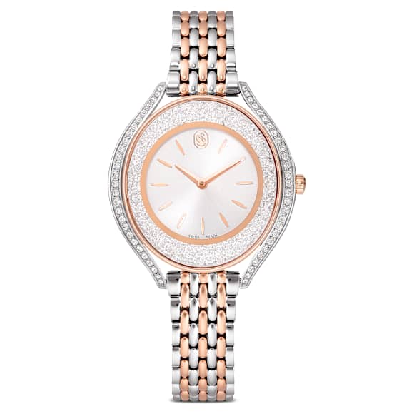Swarovski Crystalline Aura Watch Swiss Made Metal Bracelet Rose Gold Tone Mixed Metal Finish SW5730162