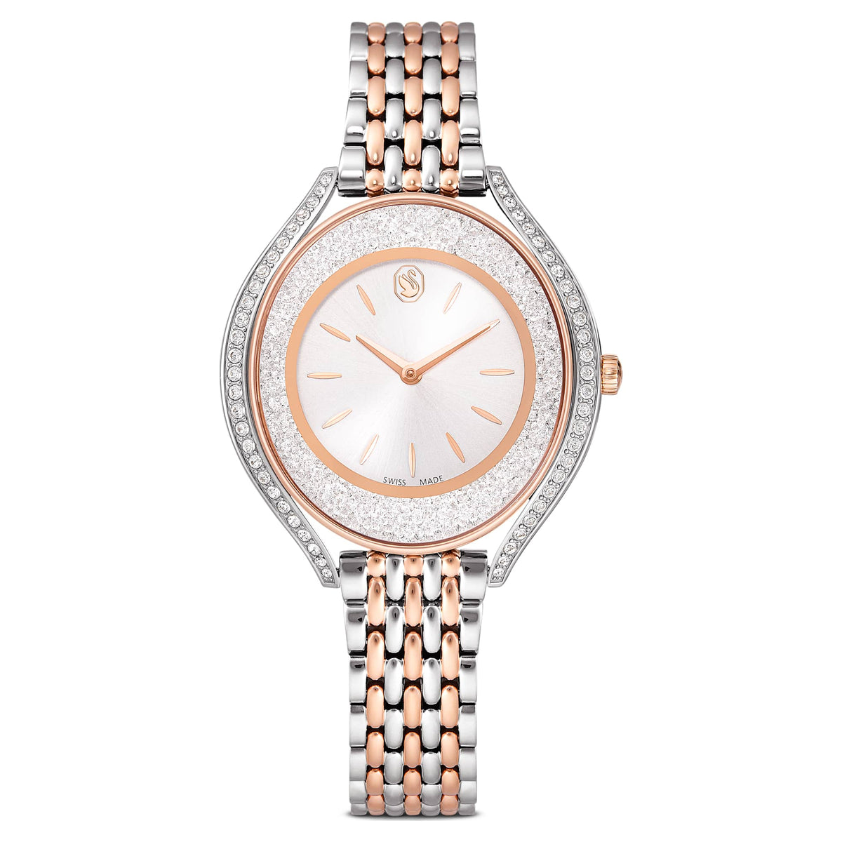 Swarovski Crystalline Aura Watch Swiss Made Metal Bracelet Rose Gold Tone Mixed Metal Finish SW5730162