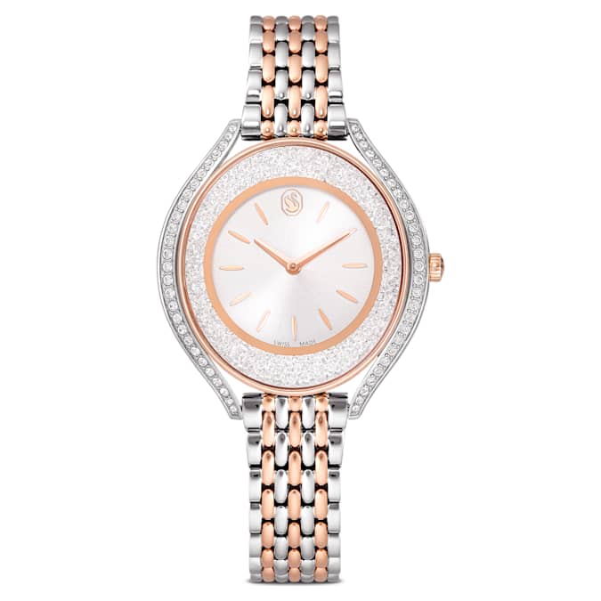 Swarovski Crystalline Aura Watch Swiss Made Metal Bracelet Rose Gold Tone Mixed Metal Finish SW5730162
