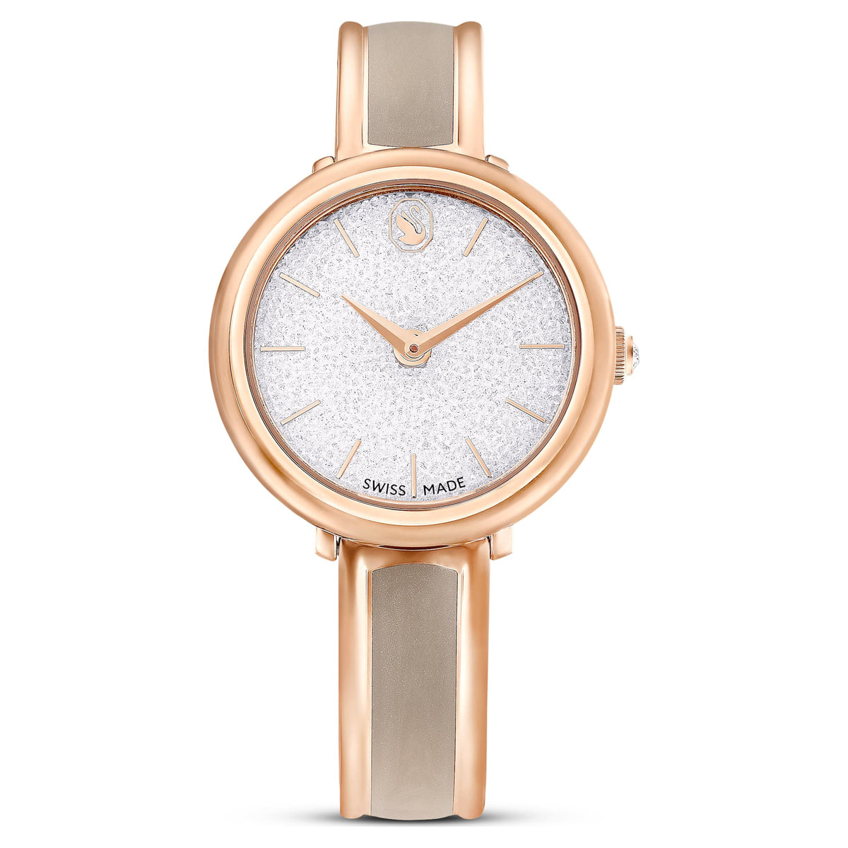Swarovski Crystalline Bangle Watch Swiss Made Metal Bracelet Beige Rose Gold-Tone Finish SW5709814