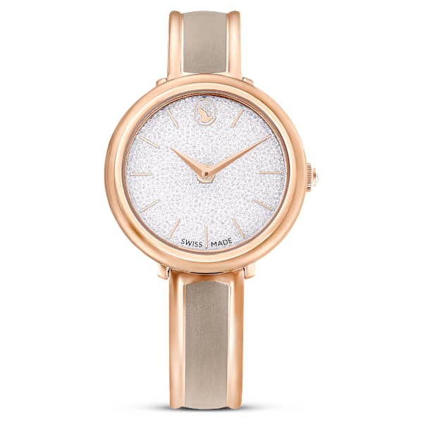 Swarovski Crystalline Bangle Watch Swiss Made Metal Bracelet Beige Rose Gold-Tone Finish SW5709814