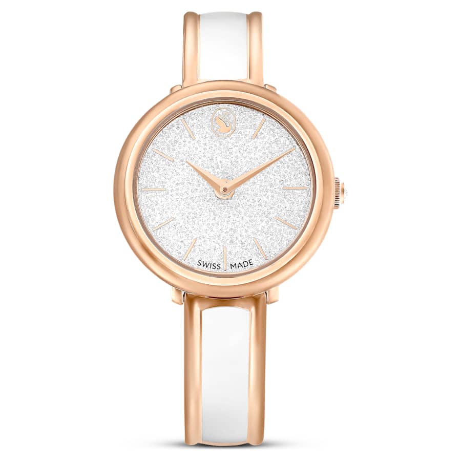 Swarovski Crystalline Bangle Watch Swiss Made Metal Bracelet White Rose Gold-Tone Finish SW5689324