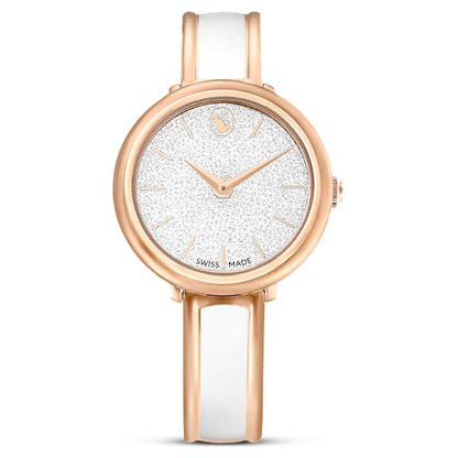 Swarovski Crystalline Bangle Watch Swiss Made Metal Bracelet White Rose Gold-Tone Finish SW5689324