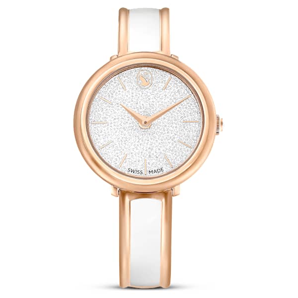 Swarovski Crystalline Bangle Watch Swiss Made Metal Bracelet White Rose Gold-Tone Finish SW5689324