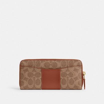 Coach Essential Slim Accordion Zip Wallet In Signature Canvas Brass/Tan Caramel