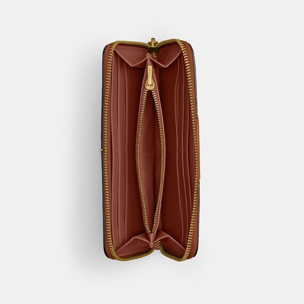 Coach Essential Slim Accordion Zip Wallet In Signature Canvas Brass/Tan Caramel