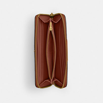 Coach Essential Slim Accordion Zip Wallet In Signature Canvas Brass/Tan Caramel