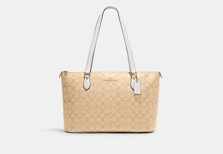 Gallery Tote Bag In Signature Canvas Signature Canvas-Gold-Light Khaki Chalk Signature Canvas-Gold-Light Khaki Chalk