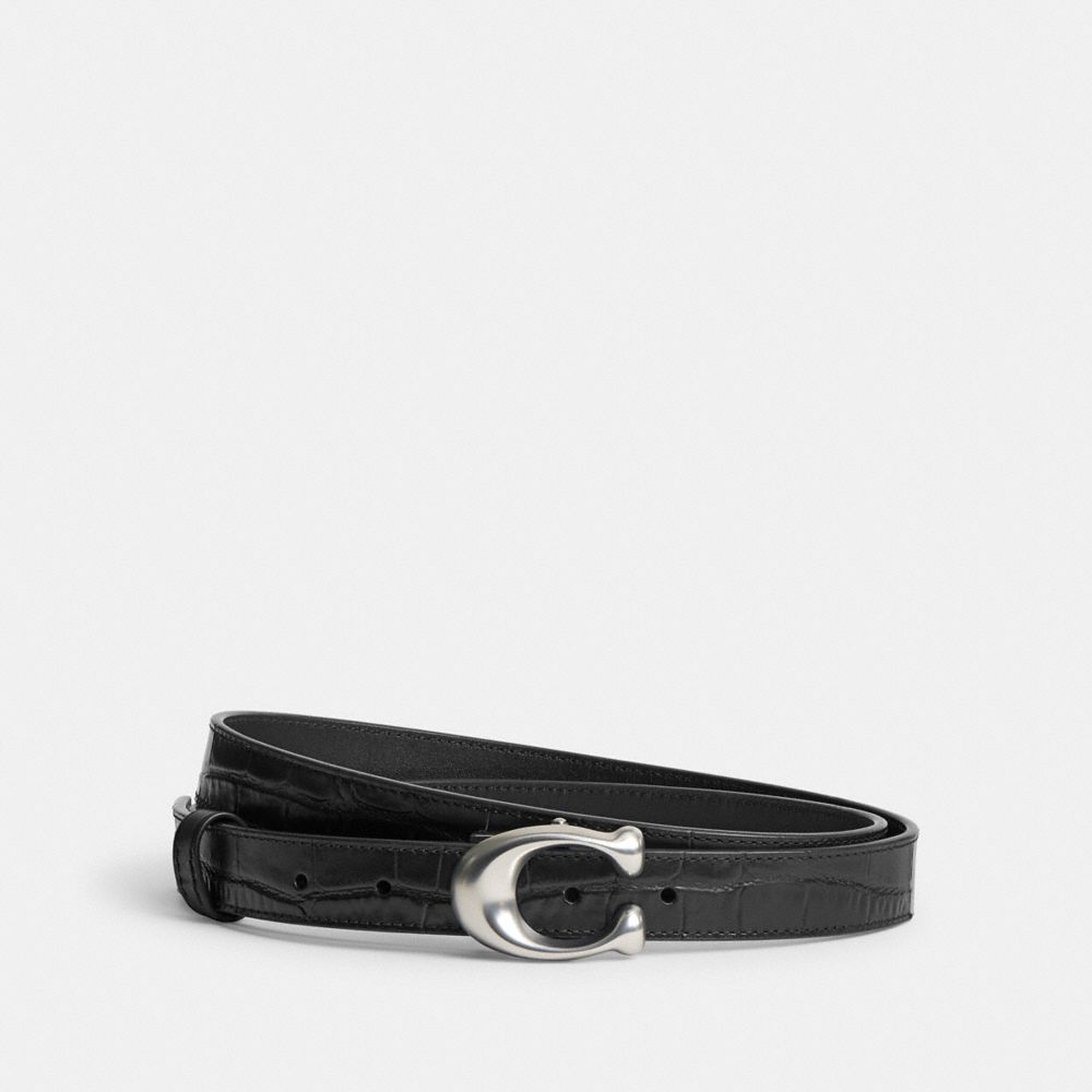 Coach Sculpted Signature Buckle Reversible Belt, 25 Mm Silver Black