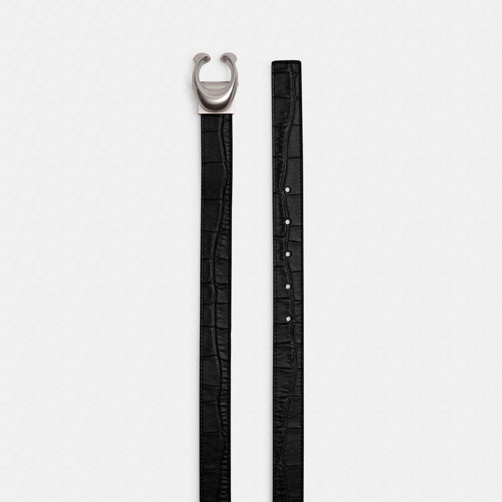 Coach Sculpted Signature Buckle Reversible Belt, 25 Mm Silver Black