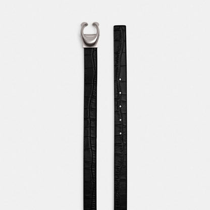 Coach Sculpted Signature Buckle Reversible Belt, 25 Mm Silver Black