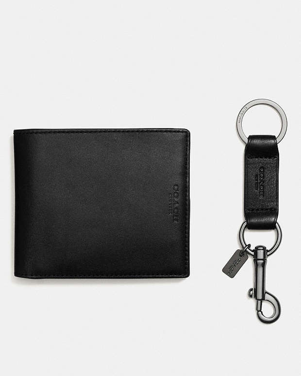 Boxed 3 In 1 Wallet Gift Set Pebbled Leather-Black Pebbled Leather-Black