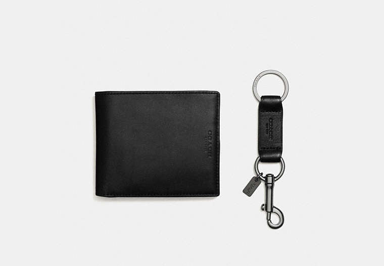 Boxed 3 In 1 Wallet Gift Set Pebbled Leather-Black Pebbled Leather-Black