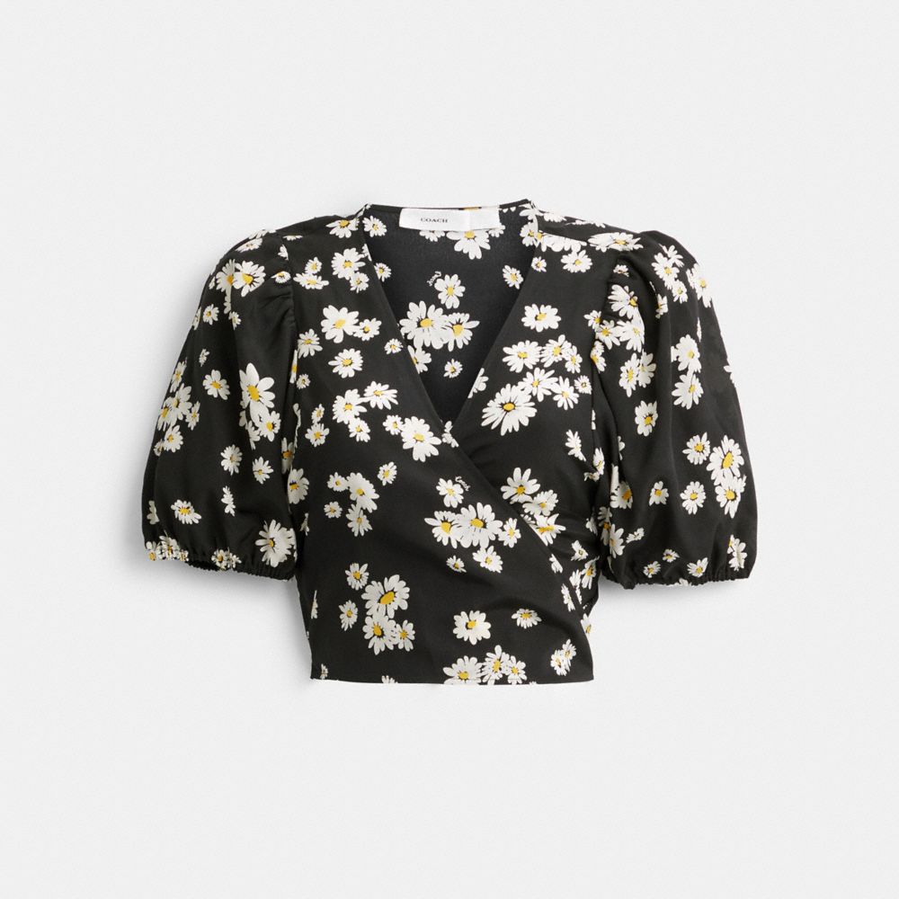 Coach Floral Wrap Blouse Black