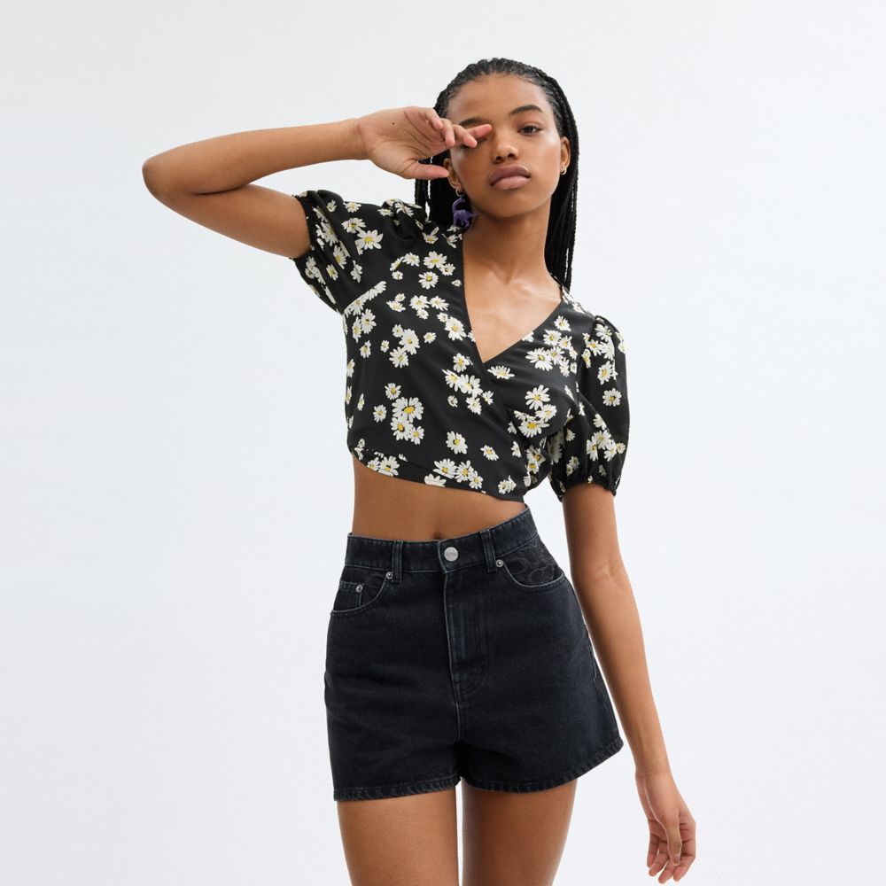 Coach Floral Wrap Blouse Black
