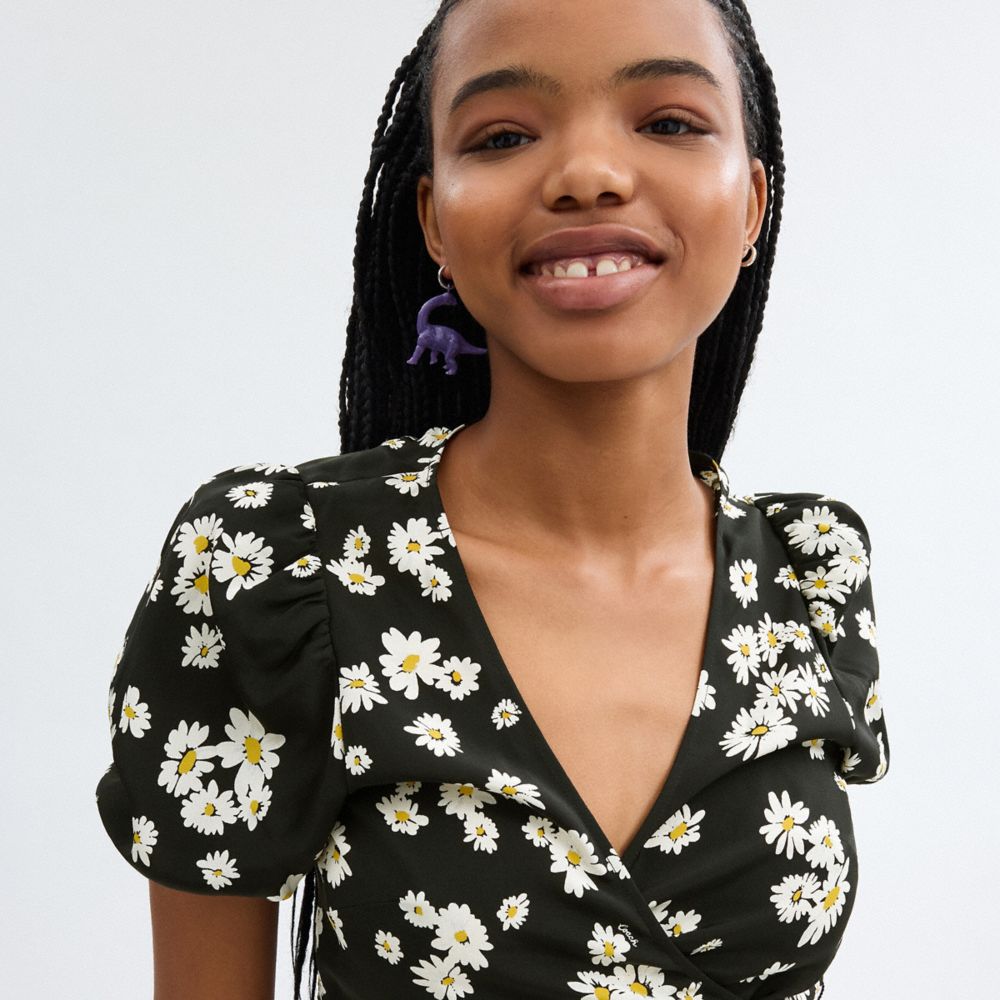 Coach Floral Wrap Blouse Black