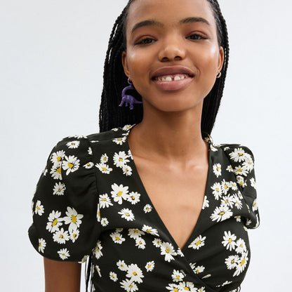 Coach Floral Wrap Blouse Black