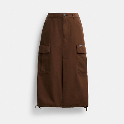 Coach Cargo Maxi Skirt In Organic Cotton Brown