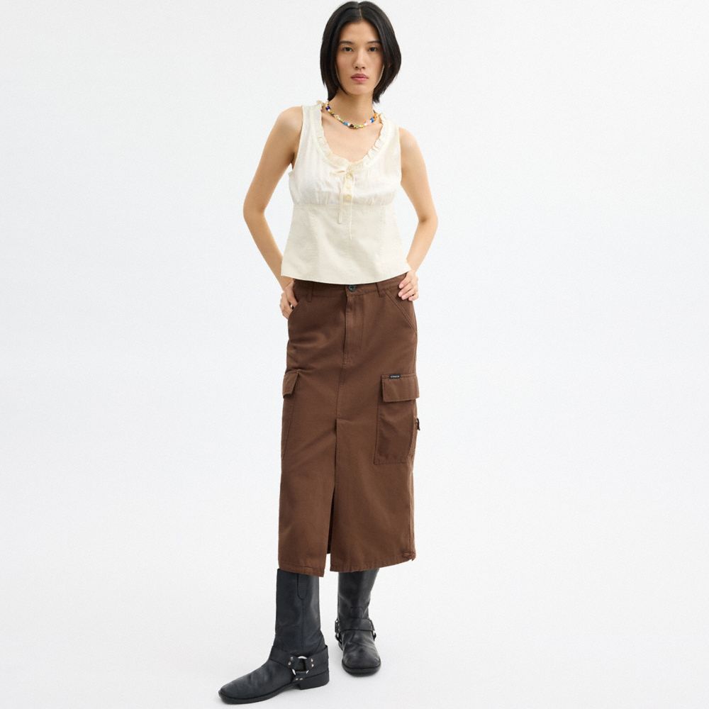 Coach Cargo Maxi Skirt In Organic Cotton Brown