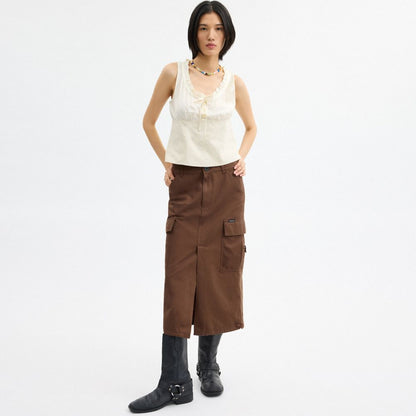 Coach Cargo Maxi Skirt In Organic Cotton Brown