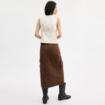 Coach Cargo Maxi Skirt In Organic Cotton Brown