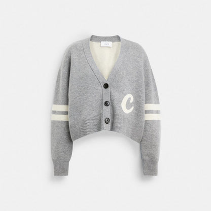 Coach Signature Script Cropped Cardigan Gray